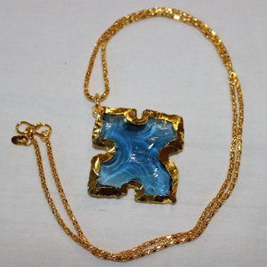 🔥🔥Dark Aqua Glass Cross Carved Point Necklace🔥